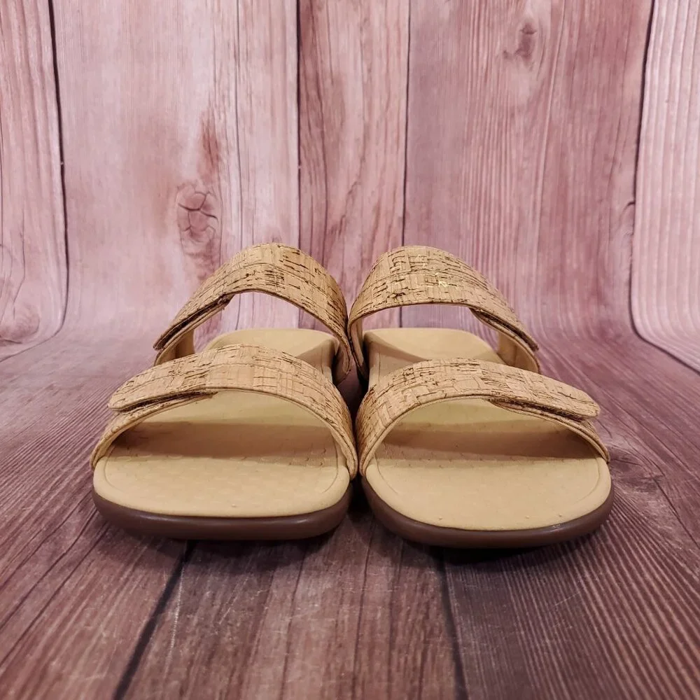 Vionic Shore Womens Size 9 Two Adjustable Straps Cork Sandals Slides Tan Comfort - Picture 5 of 14